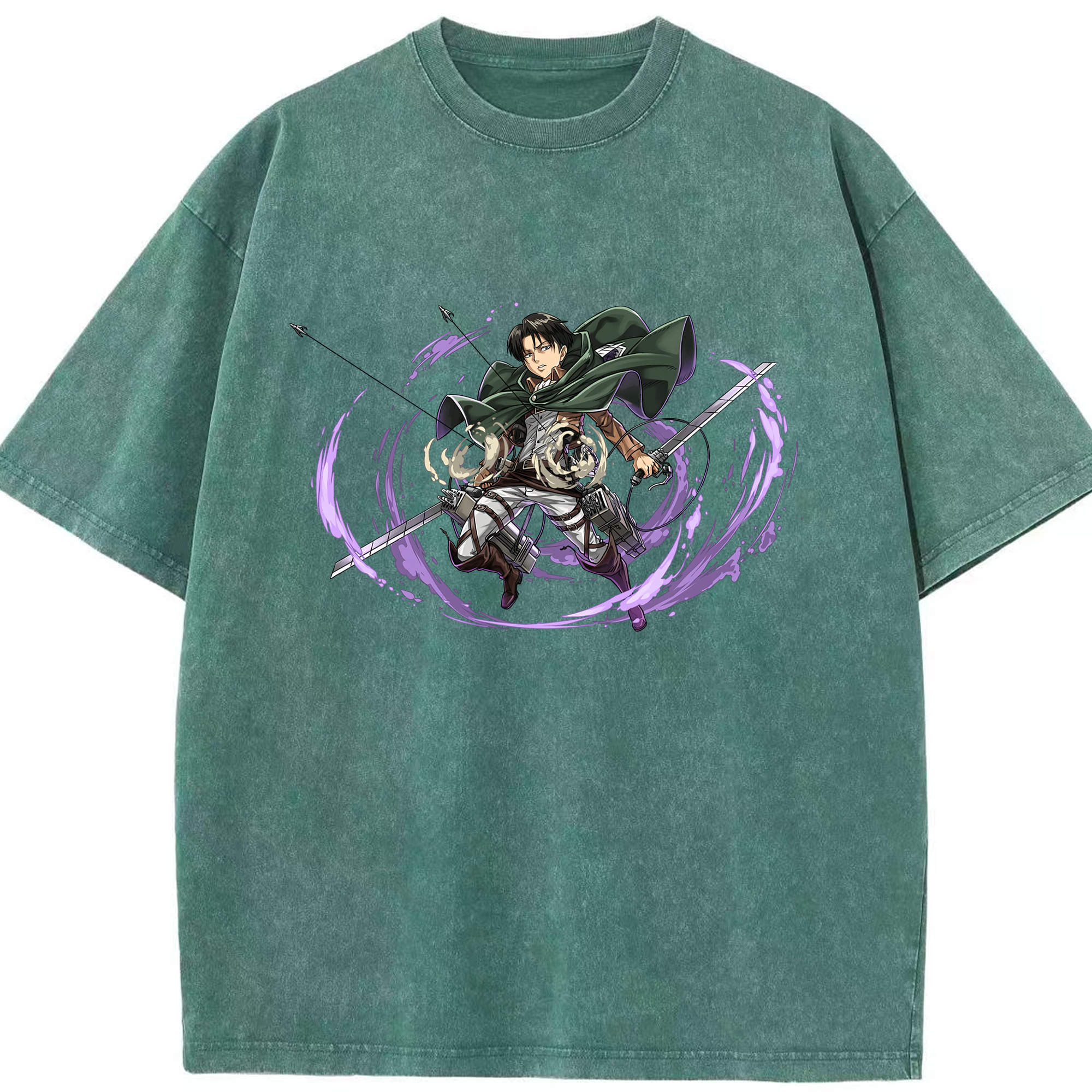 （画像用） 進撃の巨人 リヴァイ·アッカーマン Attack on Titan Levi Ackerman 綿100% ヴィンテージ風 半袖Tシャツ（フロントプリント）